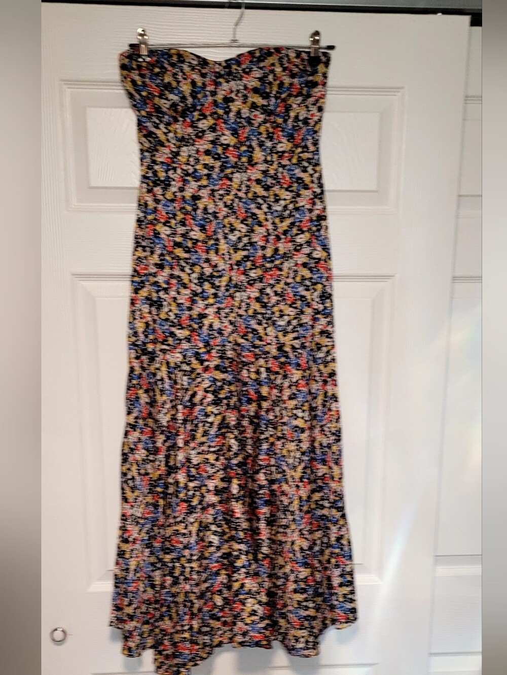 Veronica Beard Strapless Floral Maxi Skirt in Black with Blue and Red Accents